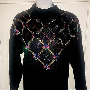 Celina Yang Bead & Sequin Hi-Neck Pullover Sweater M